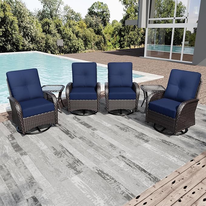 Joyside Wicker Patio Furniture Set, 6 Piece Outdoor Furniture Set with Thickened Cushions, High Back, Deep Seating, Wide Armrest, Outdoor Swivel Rocker Chairs for Porch, Deck