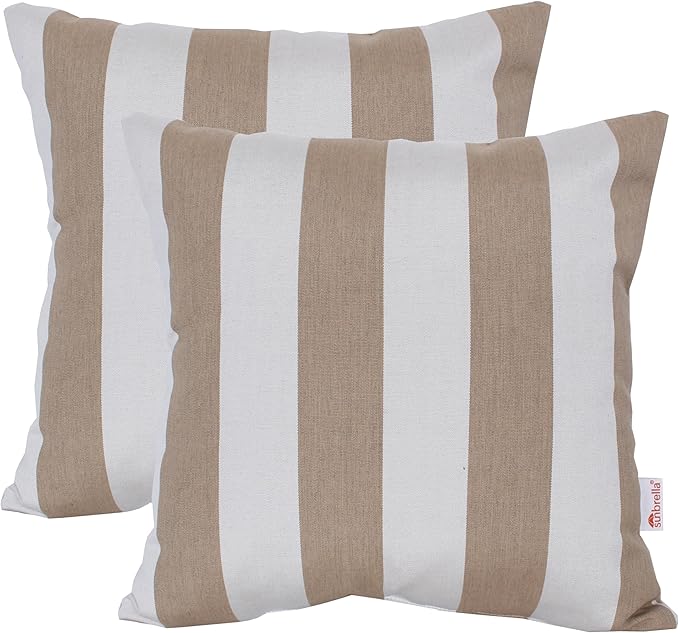 Outdoor/Indoor Sunbrella Throw Pillow Cover Only Square Set of 2 Pieces 18 inch x 18 inch Maxim Heather Beige Stripe - Insert Not Included