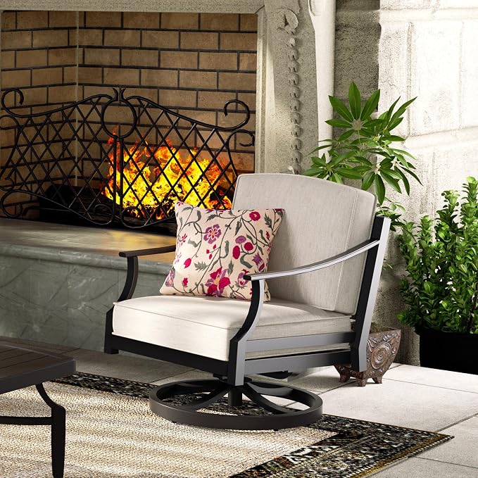 PEAK HOME FURNISHINGS Tamarin Outdoor Swivel Club Lounge Chair in Bronze Aluminum with Ottoman