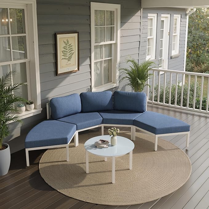 Crestlive Curved Patio Furniture Set, Modular Half Moon 4-Seater Sofa with Round Coffee Table, Aluminum Outdoor Sectional with 4.3" Cushions, All-Weather Couch for Backyard, Deck, Porch, Poolside
