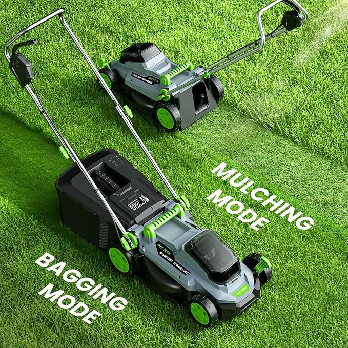 40V Cordless Lawn Mower, 13" Walk Behind Electric 4.0 Ah Battery Powered Lawnmower, Mulching&Bagging Mode, Brushless Motor, 5 Adjustable Cutting Heights, for Garden/Patio/Yard/Lawn