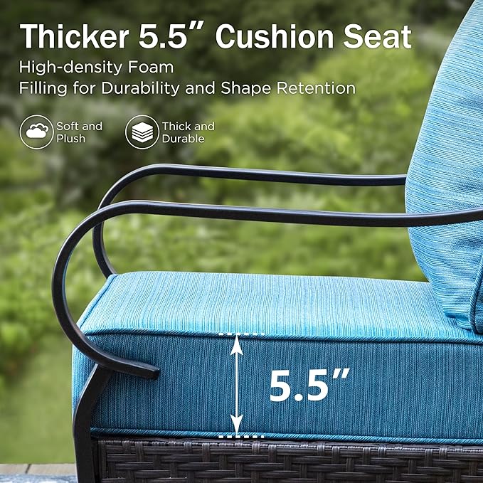 PHI VILLA Rocking Patio Sofa Chairs - 2 PCS Outdoor Rocking Armchairs, Patio Seating with High Back Deep Seat for Porch Deck Balcony