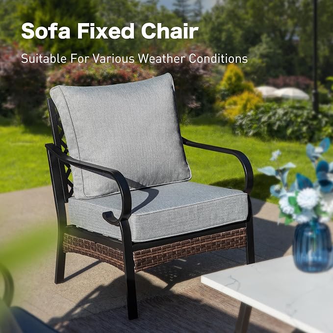 SUNSHINE VALLEY 6 Piece Black Metal Outdoor Patio Furniture Sets with Firepit Table, Patio Conversation Sets 1 3-Seater Sofa, 4 Single Sofa with 5.75" Extra Cushion Backyard Furniture for Deck, Gray
