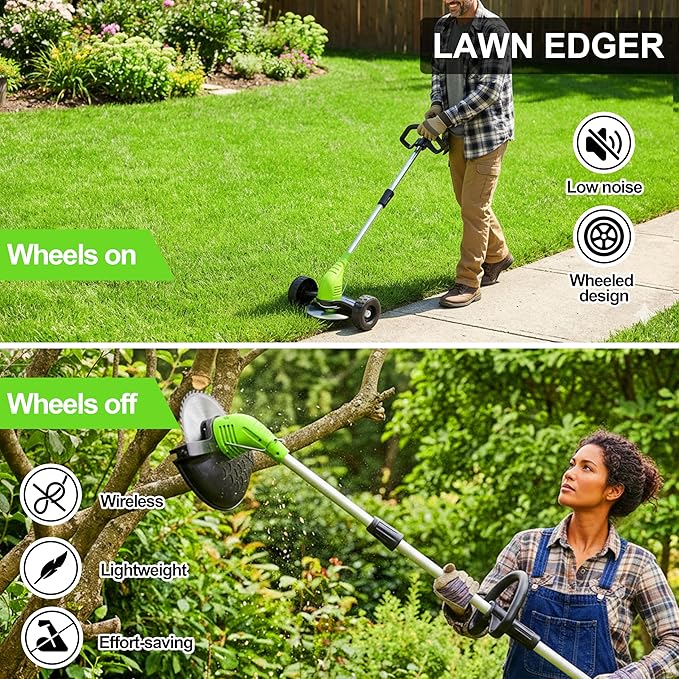 Cordless Weed Wacker, Grass Trimmer with 3 Types Blades and 2.0Ah Li-Ion Battery Powered,12V Electric Weed Trimmer/Edger for Garden Yard Work and Lawn Care