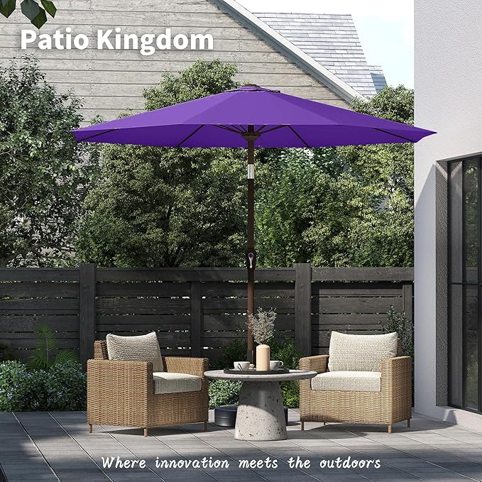 PatioKingdom 11FT Patio Umbrella,Outdoor Umbrella with Push Button Tilt and Crank,Market Table Umbrella with 8 Sturdy Fiberglass Ribs UV Protection