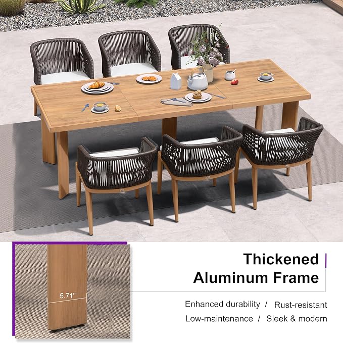 PURPLE LEAF 13 Pieces Outdoor Dining Set Patio Table and Chairs Set Aluminum Rattan Wicker Patio Furniture Set for Lawn Porch Deck Teak