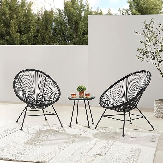 Linon Charleston Black Woven Hammock Style Outdoor Chair with Metal Frame