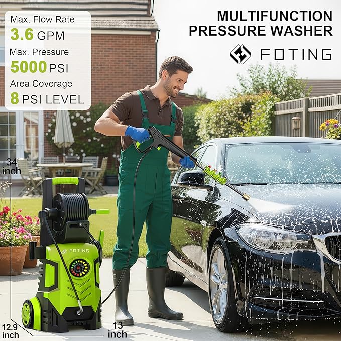 2026New Pressure Power Washer 5000PSI with Adjustable Touch Screen 8 Level, 34" Tall, 4 Quick Connect Nozzles,Inlet Hose&Filter&500mlFoam Cannon for Cars/Fences/Driveways/Home Cleaning (Yellow)