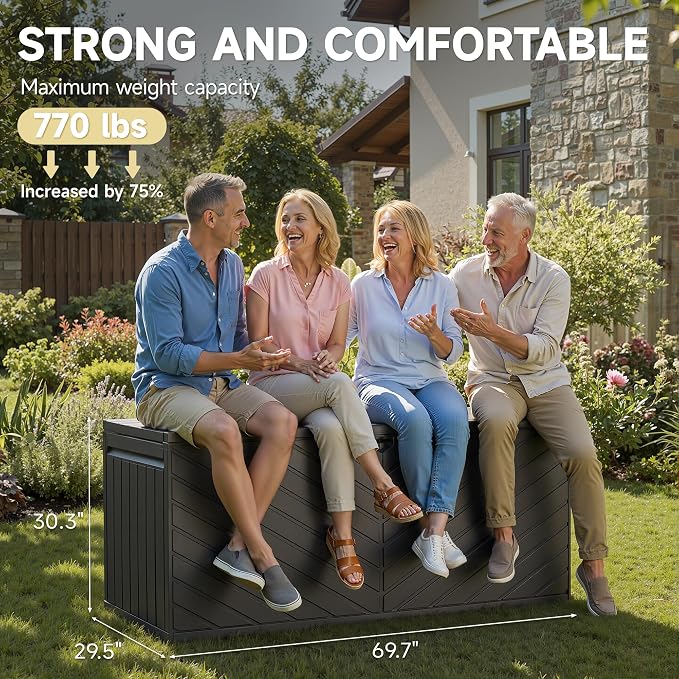 270 Gallon All-Weather Deck Box, Lockable Waterproof Resin Storage with UV Resistance for Patio Furniture, Garden Tools, Pool Accessories (Brown)