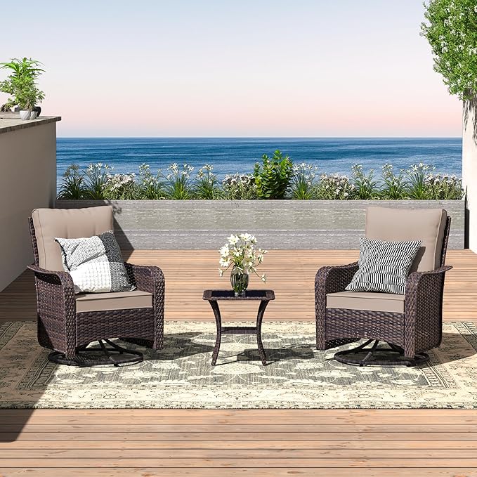 ALAULM 10 Pieces Patio Furniture Set with 2 Swivel Chairs Wicker Patio Conversation Set, Outdoor Sectional Furniture w/Coffee Table & Washable Seat Cushions-Sand