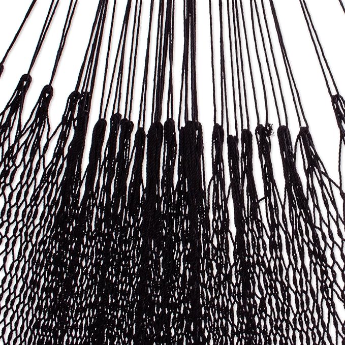 Novica Handmade Veranda in Black Cotton Rope Hammock (Triple)
