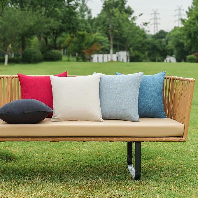 NiNi ALL Waterproof Outdoor Pillow Covers 24x24 Set of 2 Patio Light Blue | Faux Linen Textured Decorative Solid Throw Pillow Covers Farmhouse for Garden Furniture Tent Balcony Couch Sofa Cushion