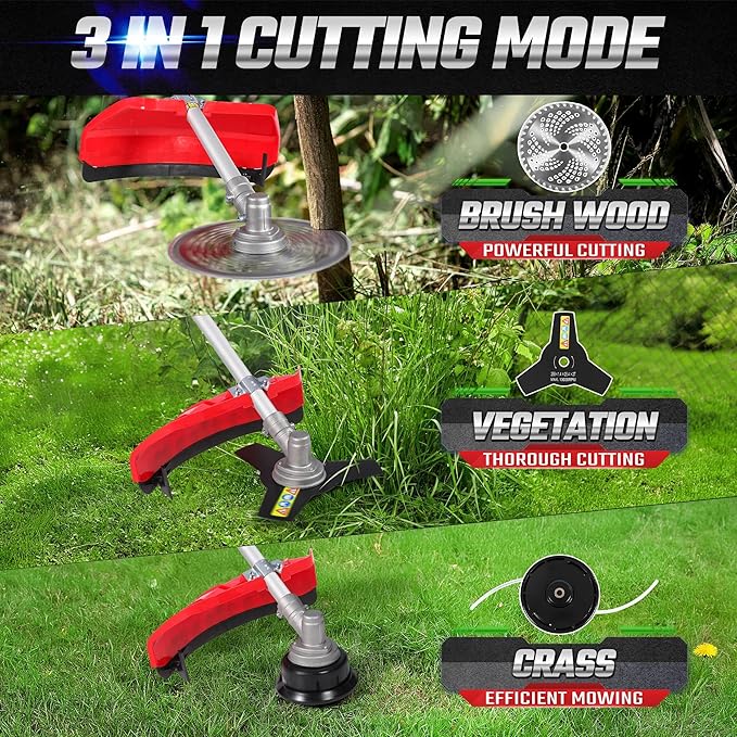 3-in-1 52cc 2-Cycle Weed Wacker Gas Powered, 18" Cutting Path Gas String Trimmer/Edger, 10" 3T/40T Gas Brush Cutter with Shoulder Strap, Powerful Weed Eater Grass Trimmer for Lawn Care