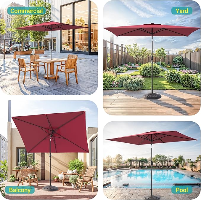 Rectangle Patio Umbrella with Solar Lights, 6x9ft Outdoor Rectangular Table Market Umbrella Patio with Push Button Tilt and Crank for Pool, Deck, Garden,Backyard