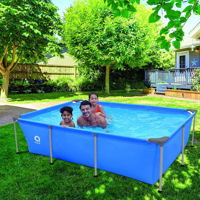 Rectangular Above Ground Swimming Pool, Steel Frame, Fast Setup and Durable, for Backyard and Courtyard, Light Blue, 8.5ft x 6ft x 26in