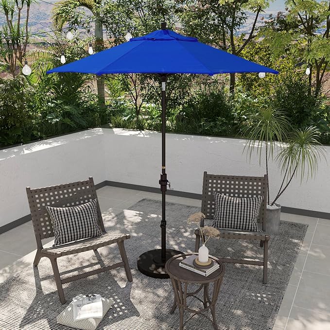 California Umbrella 7.5' Rd. Aluminum Patio Umbrella, Crank Lift, Collar Tilt, Bronze Pole