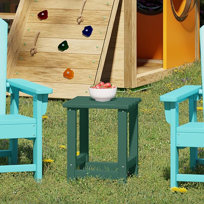 WestinTrends Malibu Kids Outdoor Patio Furniture HDPE Adirondack Square Side Table, Dark Green