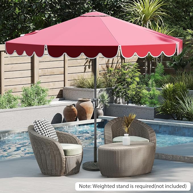 HAPPYGRILL 10 FT Patio Umbrella, Market Table Umbrella w/Crank, Push Button Tilt, Ruffled Edges, Vented Top & 8 Ribs, Outdoor Sun Shade for Poolside Backyard Beach