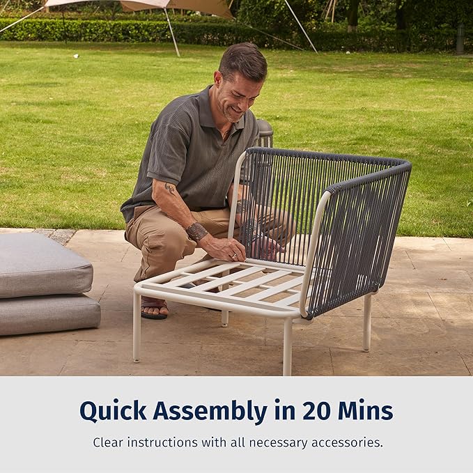 East Oak 5-Piece Montauk Modular Patio Furniture Set, Outdoor Sectional Sofa with Cushion and Glass Coffee Table, Modern Patio Conversation Set for Garden, Backyard and Porch, Grey