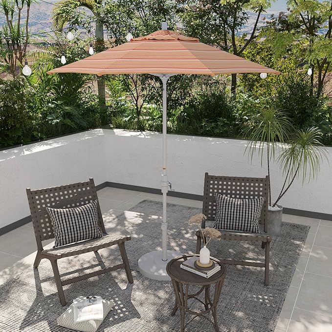 California Umbrella 7.5' Rd. Aluminum Patio Umbrella, Crank Lift, Collar Tilt, White
