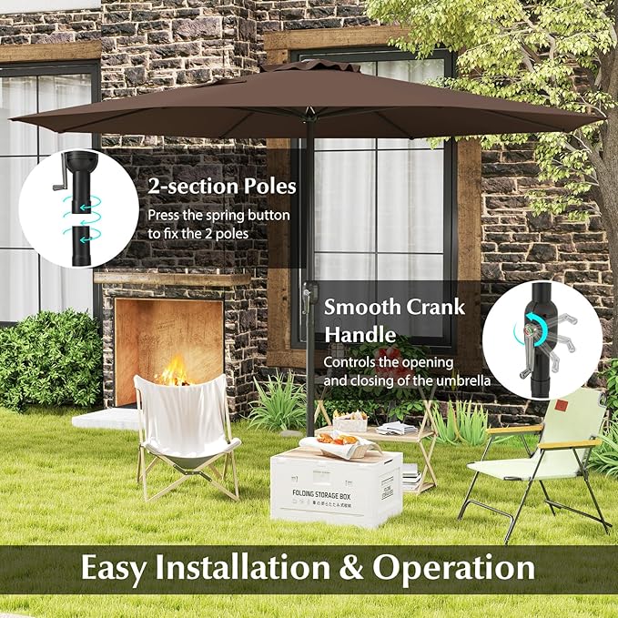 HAPPYGRILL 12 FT Patio Umbrella with Crank Handle, Outdoor Market Umbrella with 8 Sturdy Ribs, Vented Large Table Umbrella, Sun-Protective Canopy for Garden Backyard Deck Pool