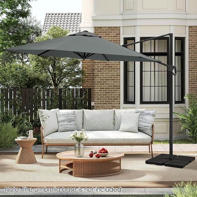 Tangkula 9 FT Cantilever Patio Umbrella, Heavy Duty Offset Outdoor Hanging Umbrella with Vented Top, Handle, Sun-Protective Canopy for Pool Backyard Garden Deck (Gray,9 FT)