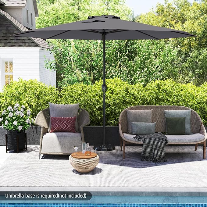 HAPPYGRILL 12 FT Patio Umbrella with Crank Handle, Outdoor Market Umbrella with 8 Sturdy Ribs, Vented Large Table Umbrella, Sun-Protective Canopy for Garden Backyard Deck Pool