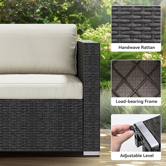 YITAHOME 7 Pieces Outdoor Patio Furniture Set, Sectional Sofa PE Rattan Wicker Conversation Set Outside Couch w/Table and Cushions for Porch Lawn Garden Backyard, Black