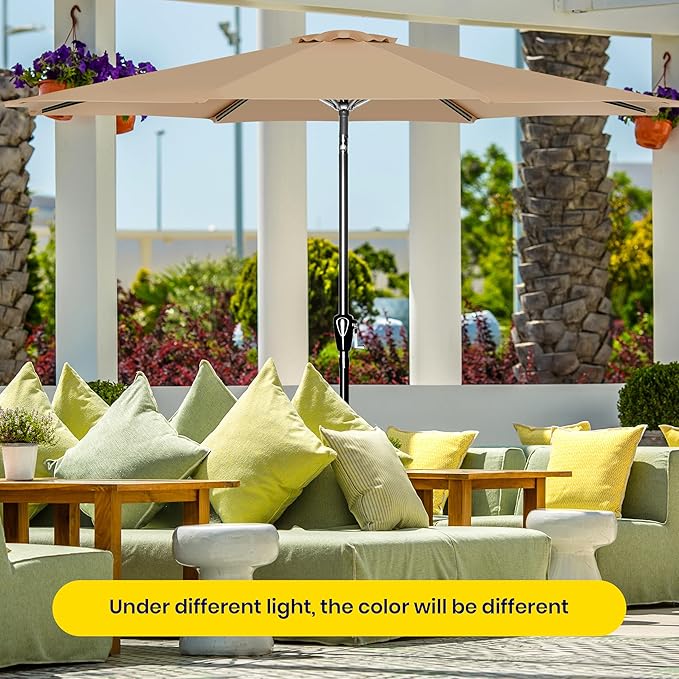 iPower 9ft Patio Umbrella Outdoor Table Umbrellas with 8 Sturdy Ribs, Push Button Tilt and Crank for Yard, Pool and Garden