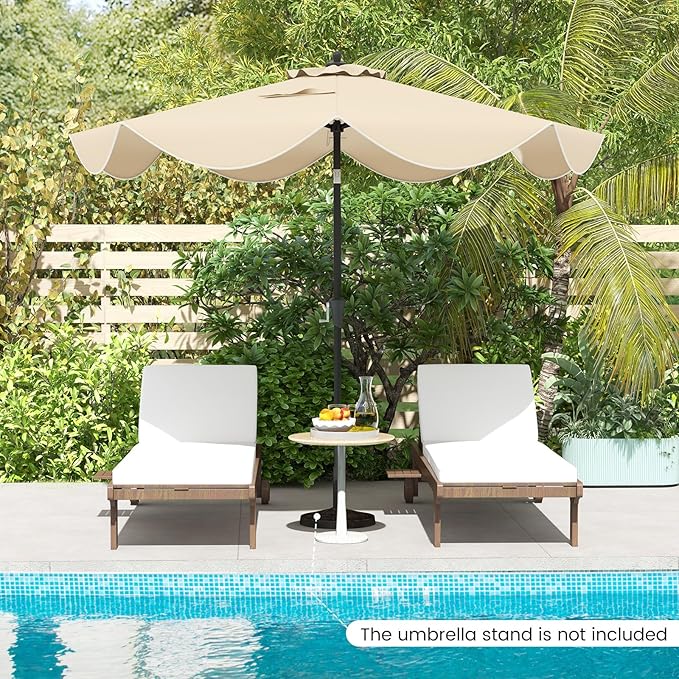 HAPPYGRILL 9 FT Patio Umbrella with Ruffled Edges, Outdoor Table Umbrella with Push Button Tilt, Crank, 8 Ribs, Heavy-Duty Market Sunshade for Yard Garden Pool