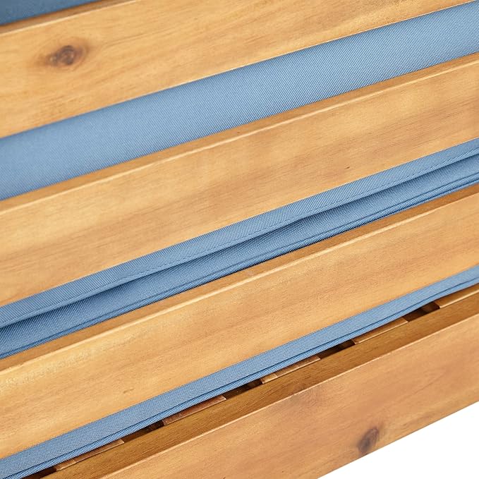 Christopher Knight Home Oana Outdoor Left Arm Loveseat and Coffee Table Set - Acacia Wood - Teak/Blue