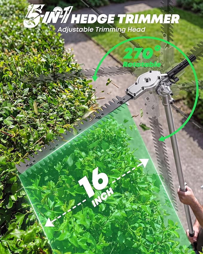5-in-1 Gas Powered Weed Wacker - 52cc 2-Cycle String Trimmer, Brush Cutter, Pole Saw & Hedge Trimmer Multi-Tool with Extension Pole - Heavy Duty Gas Weed Eater for Professional Yard Care(G455)