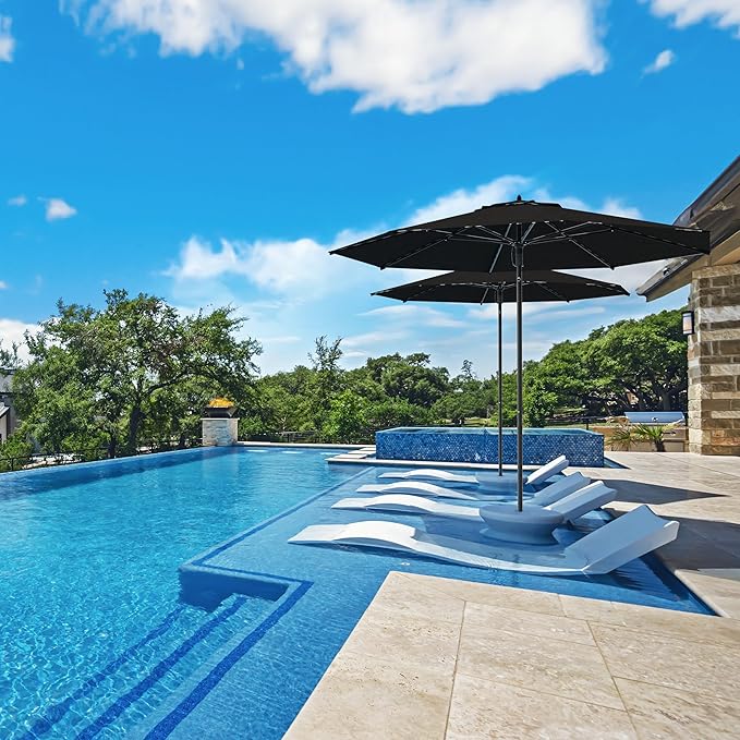 Midtown Umbrellas Push & Pop 9 Ft Patio Umbrellas with Push & Pop Mechanism, Fiberglass Ribs & Sunbrella Fabric – Outdoor Umbrella for Deck, Pool, Cafés and Hotels – Spectrum Carbon Canopy, Black Pole