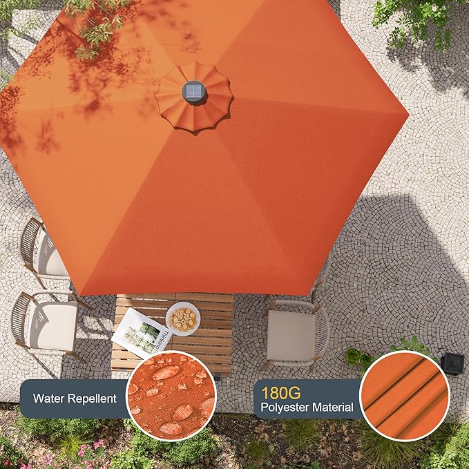 7.5ft Outdoor Umbrella Patio Umbrella with Solar Lights,18 LED Lighted Table Market Outdoor Umbrella, 2-Year-Non-Fading, for Pool, Deck, Garden,Backyard
