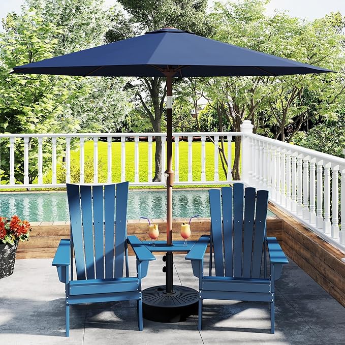 GREENVINES 9-FT-Patio-Umbrella | Outdoor-Table-Umbrellas | 8 Sturdy Fiberglass Ribs | Push Button Tilt & Crank | Waterproof | Market Umbrella | for Pool Backyard Garden Deck | Navy Blue