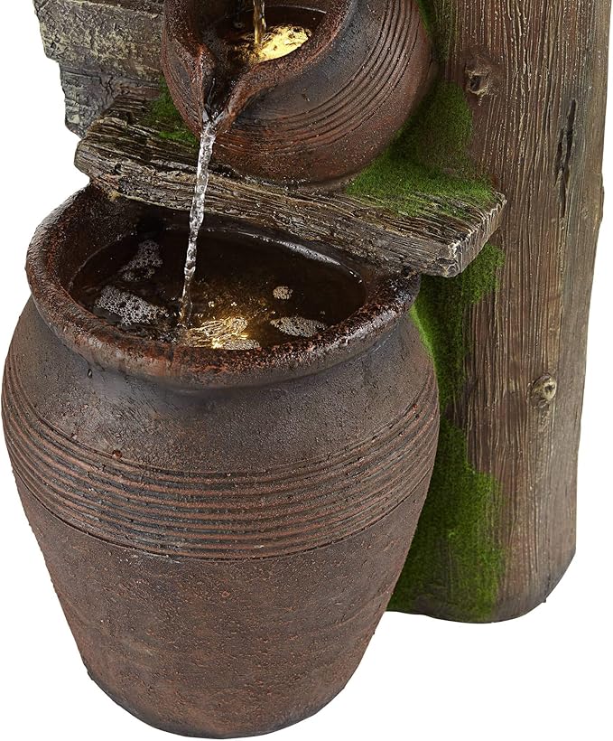 Four Jug 39 1/4" High Large Rustic Indoor Outdoor Decor Faux Stone Floor Fountain with Light LED Waterfall Cascading Standing Water Feature for Outside Garden Patio Yard Backyard - John Timberland