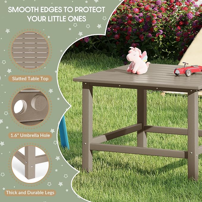 WestinTrends Malibu Kids Outdoor Patio Furniture HDPE 31" Wide Square Dining Table, Weathered Wood