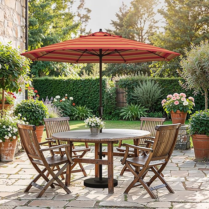 California Umbrella 12-Year Protection 7.5-Ft Outdoor Patio Umbrella, Sunbrella Fade-Resistant Fabric, Auto-Tilt, Heavy Duty Aluminum Frame, 8 Reinforced Ribs for Pool or Deck, Bronze Pole, Astoria Sunset