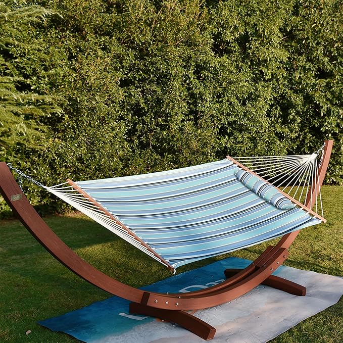 Lazy Daze Hammocks 12 FT Sunbrella Fabric Hammock not Fading with Spreader Bars and Free Pillow Fits for 2 Persons, All Weather and Fade Resistant for Patio Yard, 450 lbs Capacity, Dolce Oasis