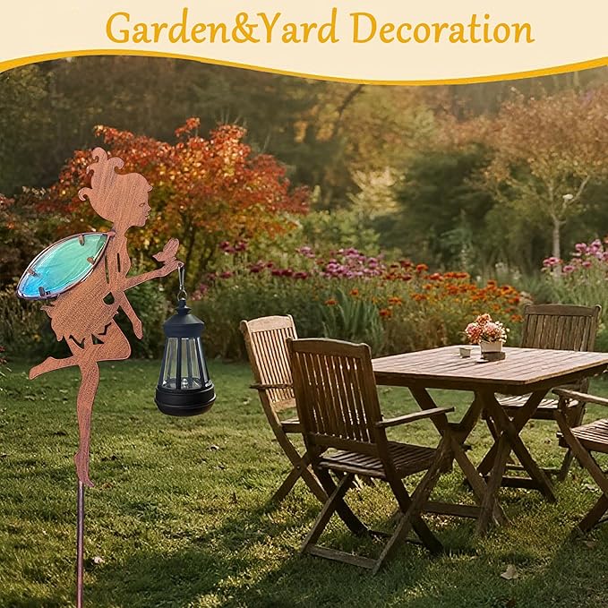 Solar Floral Fairy Garden Statue with Light, Outdoor Garden Sculpture Decorations for Patio Yard Lawn, Festival Gift