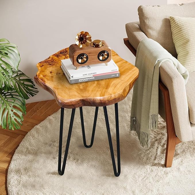 Natural Cedar Live Edge Side Table 18" x 15" x 21" Vintage Wooden Slab Coffee Tables Outdoor Solid Rustic Wood Accent Plant Stand End Tables for Living Room Patio Bedroom
