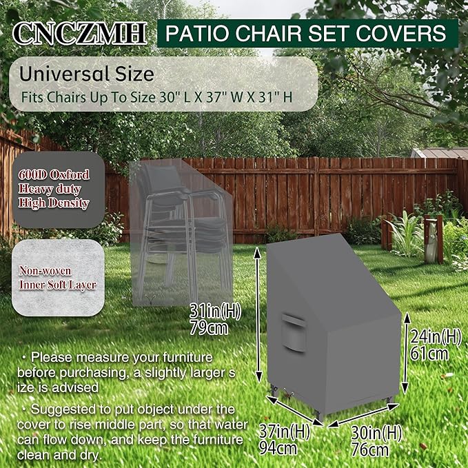 Heavy Duty Patio Chair Covers Waterproof Outdoor, 2 Pack 600D Patio Furniture Covers for Outdoor Rocking Swivel Adirondack Chairs, Lounge Deep Seat 30'' W x 37''D x 24''H/ 31''H Grey
