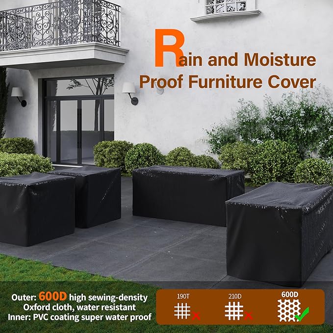 UDPATIO 5 Piece Faux Wood Aluminum Patio Furniture Set 6 Seats Modern Outdoor Furniture Patio Conversation Sets with Coffee Table for Balcony, Backyard, 600D Waterproof Cover Included, Dark Grey
