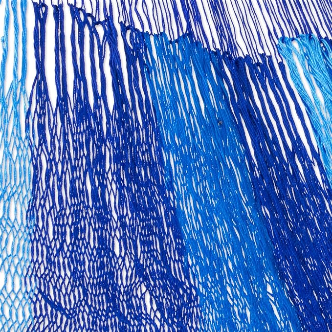 NOVICA Sky Blue Dark Blue Striped Nylon Hand Woven Mayan Rope 2 Person Xl Hammock, 'Blue Caribbean' (Double)