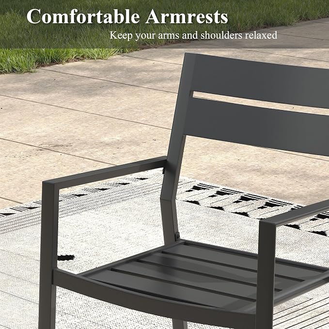 Patio Dining Set for 8, Round 53.1" Patio Dining Table and Stackable Outdoor Dining Chairs Outdoor Furniture for Backyard Porch Deck, Spliced Black Table and Black Chairs