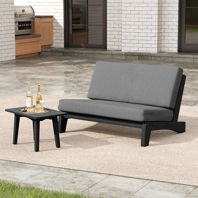 2 Pieces Patio Furniture Sets, All-Weather Outdoor Wood Bistro Set Patio Conversation Side Table Chiars and Patio Loveseat for Balcony, Backyard