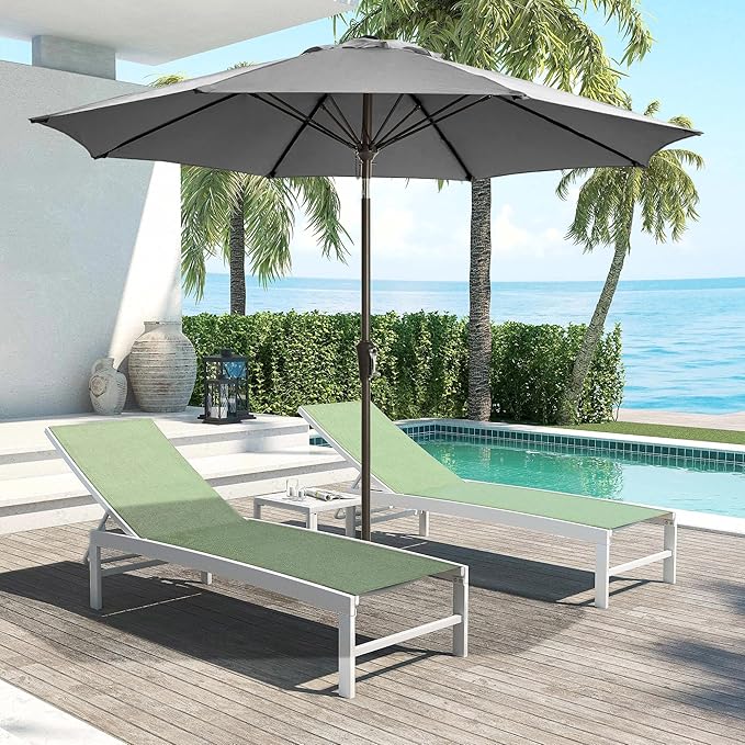 LOUNZY 9FT Large Outdoor Patio Umbrella Table Umbrella-UV Resistant,Easy Push Button Tilt and Crank,8 Sturdy Fiberglass Ribs Pool Umbrella for Patio,Backyard,Deck,Yard,Market