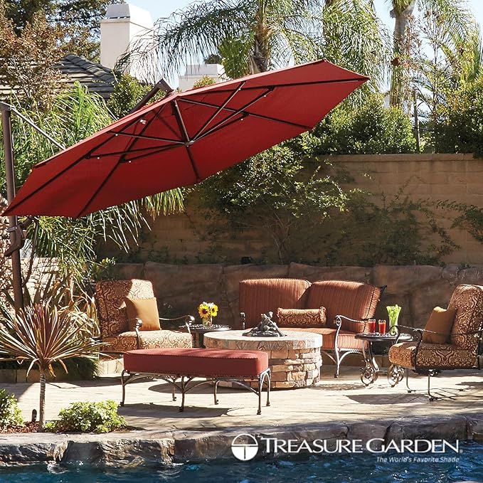 Treasure Garden AKZ PLUS Cantilever Umbrella 13' Octagonal Sunbrella Heather Beige Canopy and Bronze Frame with Rolling Base