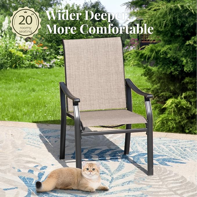 MIXPATIO 5 Pieces Patio Dining Set, 4 Person 37" Square Black Table and Textilene Chairs, with 1.57" Umbrella Hole, Outdoor Patio Table and Chairs, for Garden Lawn Porch Backyard Poolside
