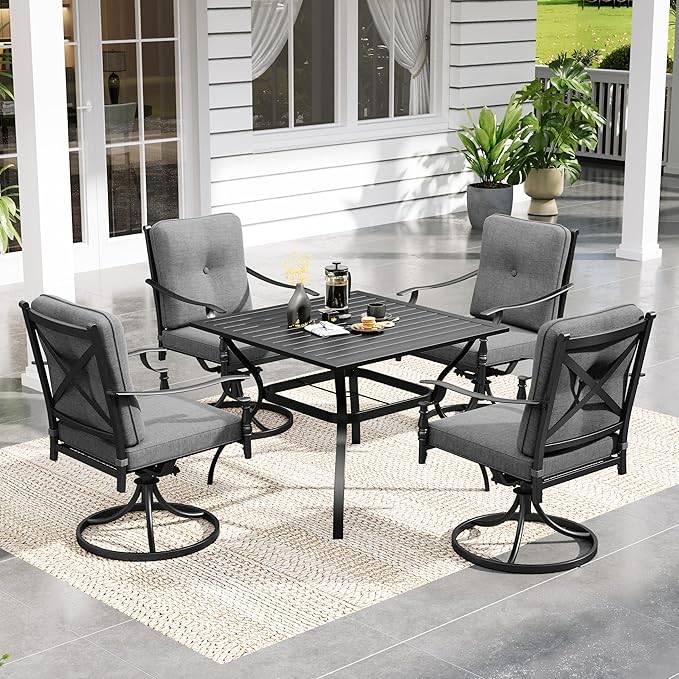 Sophia & William 5 Piece Outdoor Patio Dining Set, Patio Table and Chairs Set for 4,Swivel Patio Chairs with Cushions and Square Table, Outdoor Dining Set for Backyard, Poolside